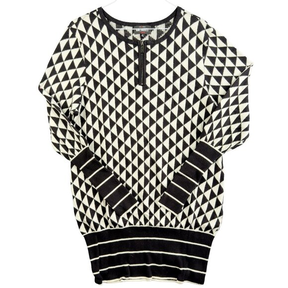 Karl Lagerfeld for Impulse Black & White Geometric Knit Sweater‑Dress M w/ Zip - Picture 1 of 11